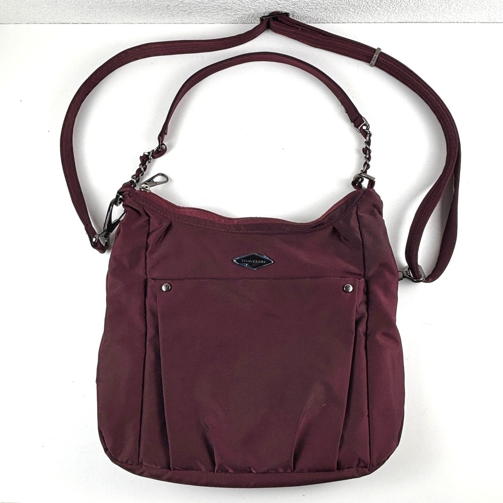 Travelon Anti-Theft Hobo Bag Womens Medium Burgundy RFID Crossbody NWOT